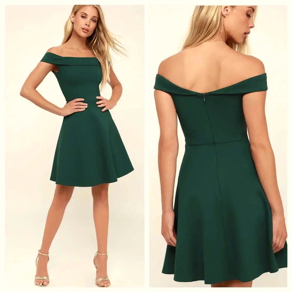 Lulu’s Medium Season of Fun Green Skater Off Shoulder Formal Dress
